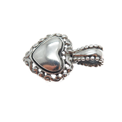 925 Sterling Silver Vintage Mexico Ornate Heart Oxidized Charm Pendant