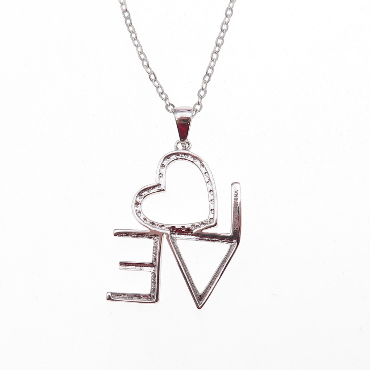 Han 925 Sterling Silver Real Diamond Accent Love Cable Chain Necklace 18"
