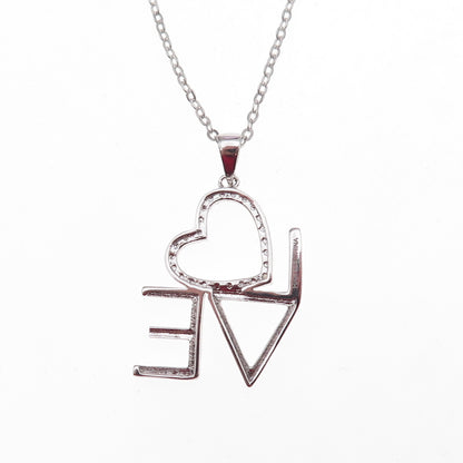 Han 925 Sterling Silver Real Diamond Accent Love Cable Chain Necklace 18"