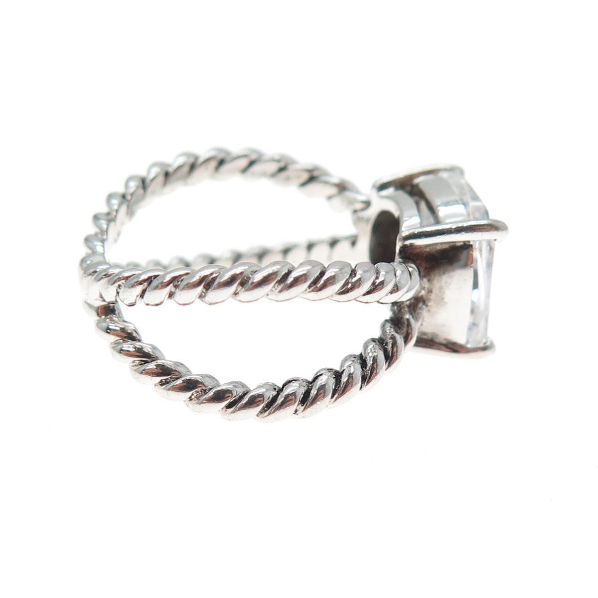 925 Sterling Silver Cushion-Cut C Z Crisscross Ring Size 7.5