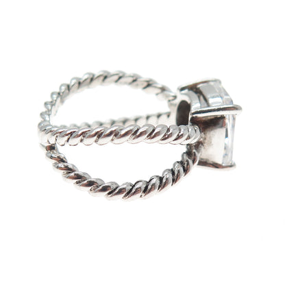 925 Sterling Silver Cushion-Cut C Z Crisscross Ring Size 7.5