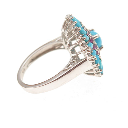 Chuck Clemency Sterling Silver Real Turquoise Pink & White Topaz Ring Size 8.25