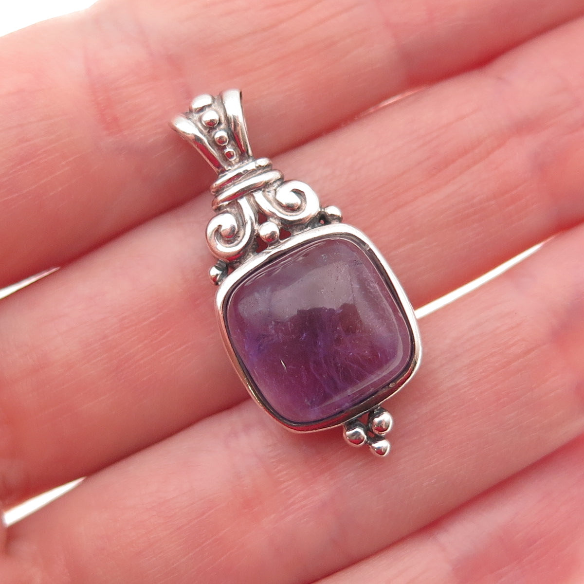 ATI Annika Witt 925 Sterling Silver Vintage Real Amethyst Oxidized Charm Pendant
