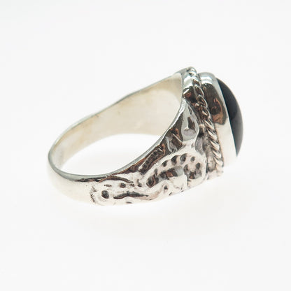 925 Sterling Silver Vintage Real Black Onyx Modernist Ring Size 12.75