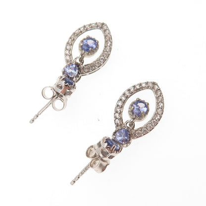 Chuck Clemency 925 Sterling Silver Real Tanzanite & White Topaz Dangle Earrings