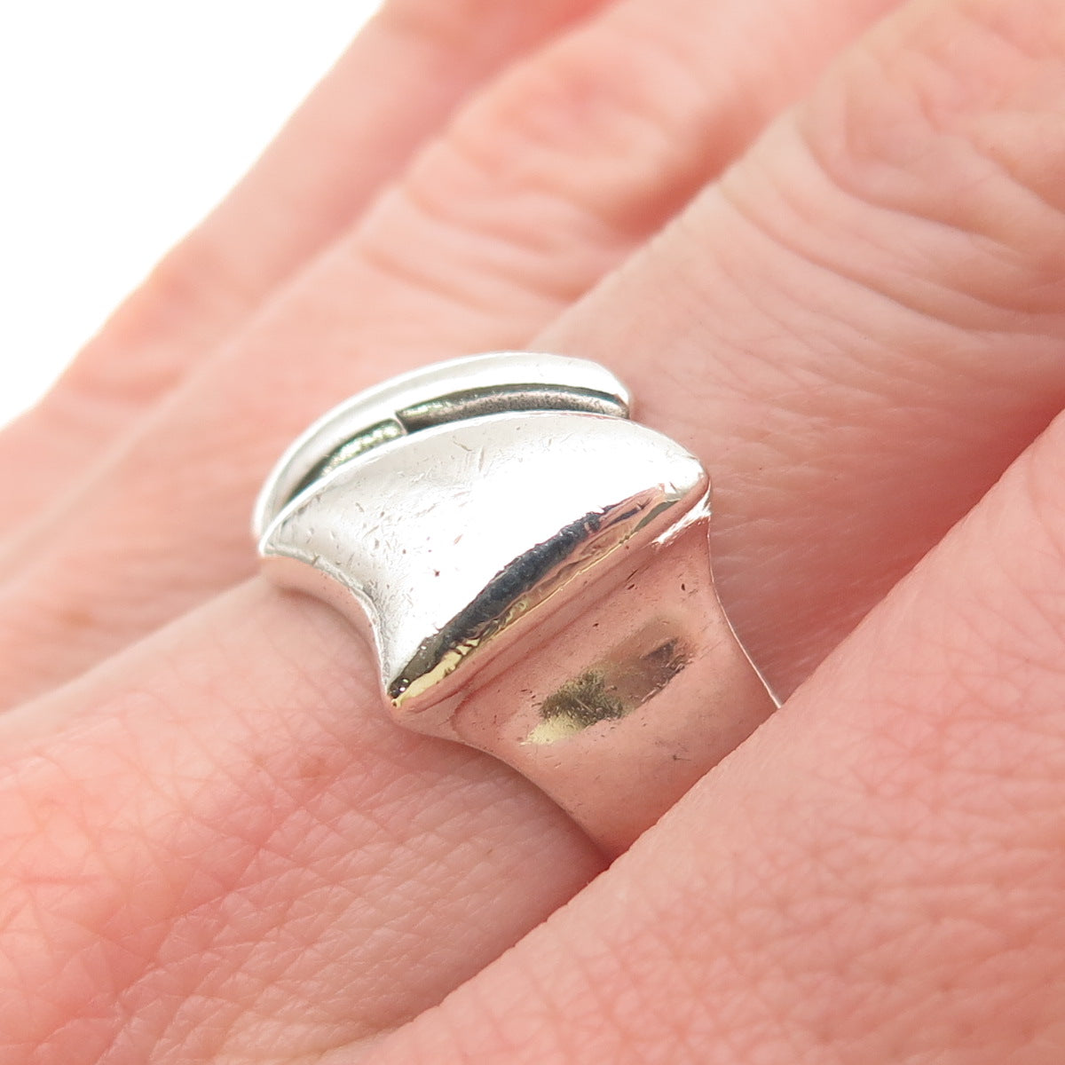 Pia Rauff 925 Sterling Silver Vintage Denmark Modernist Oxidized Ring Size 7