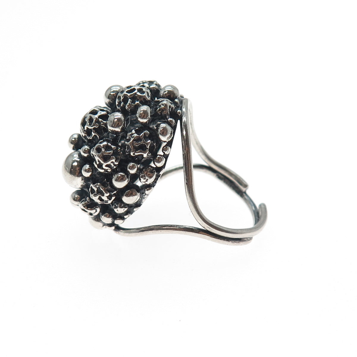 BEAU 925 Sterling Silver Antique Beaded Oxidized Adjustable Ring Size 6.75
