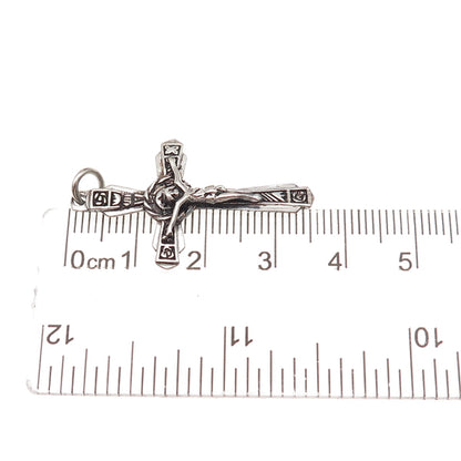 925 Sterling Silver Vintage Crucifix Cross Oxidized Charm Pendant