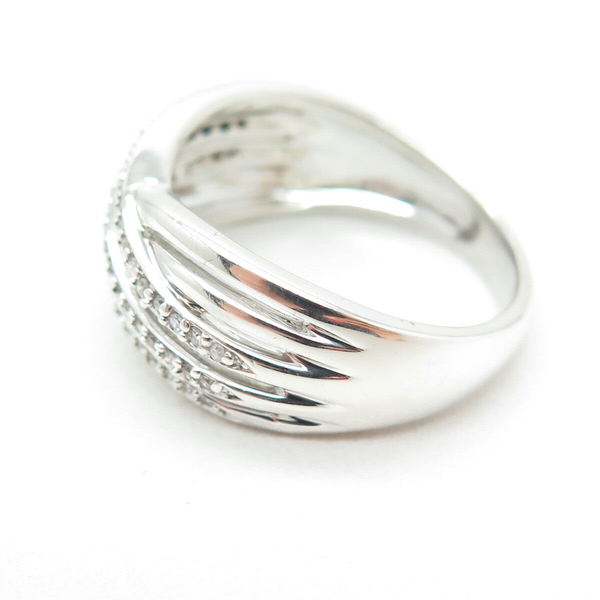 KN Kajal Naina Sterling Silver Real Round-Cut Diamond Crisscross Ring Size 9.25