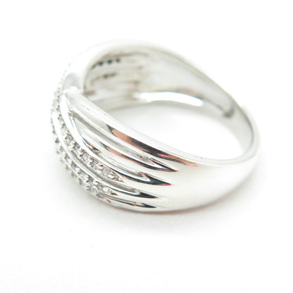 KN Kajal Naina Sterling Silver Real Round-Cut Diamond Crisscross Ring Size 9.25