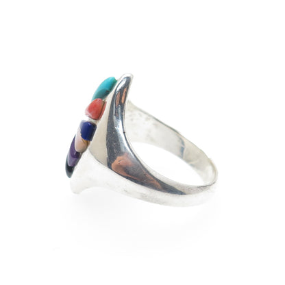 CHIMNEY BUTTE Old Pawn Sterling Turquoise Coral Onyx MOP Sugilite Ring Size 7.25