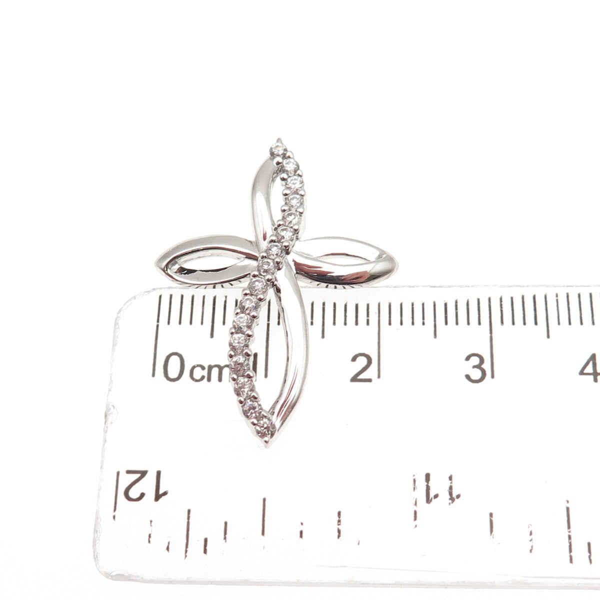 SAI 925 Sterling Silver Round-Cut C Z Floral Cross Slide Charm Pendant