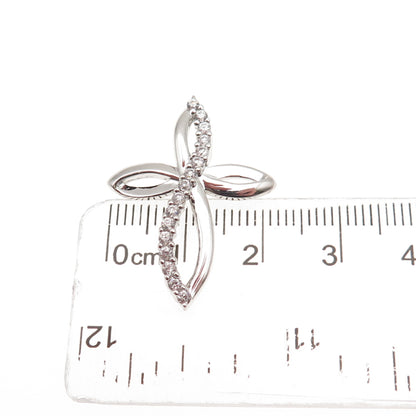 SAI 925 Sterling Silver Round-Cut C Z Floral Cross Slide Charm Pendant