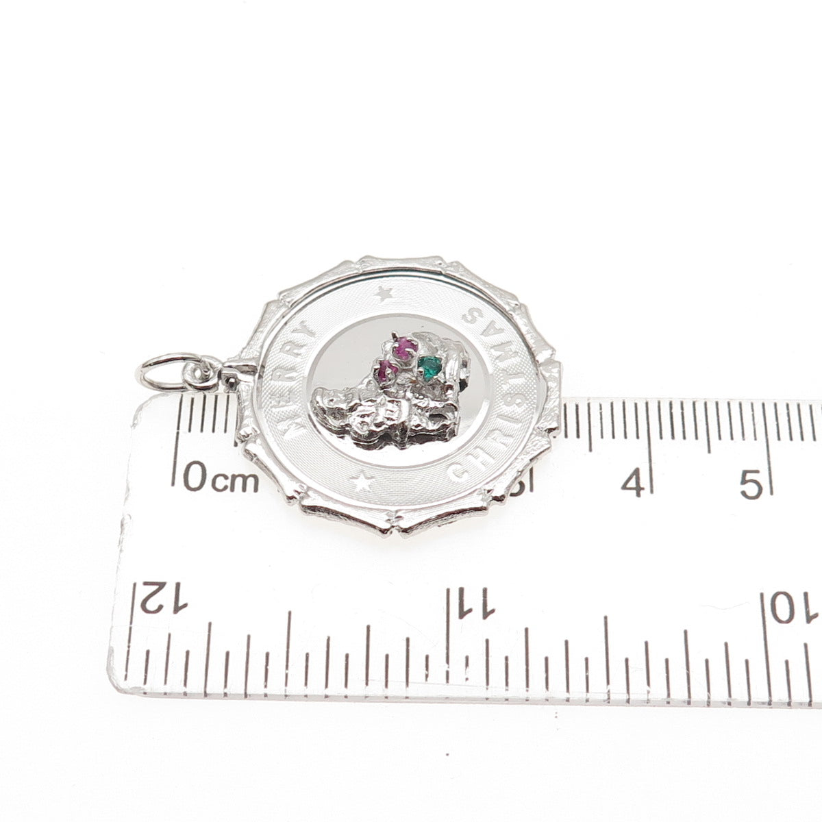 925 Sterling Silver Vintage Rhinestone Santa Merry Christmas Charm Pendant