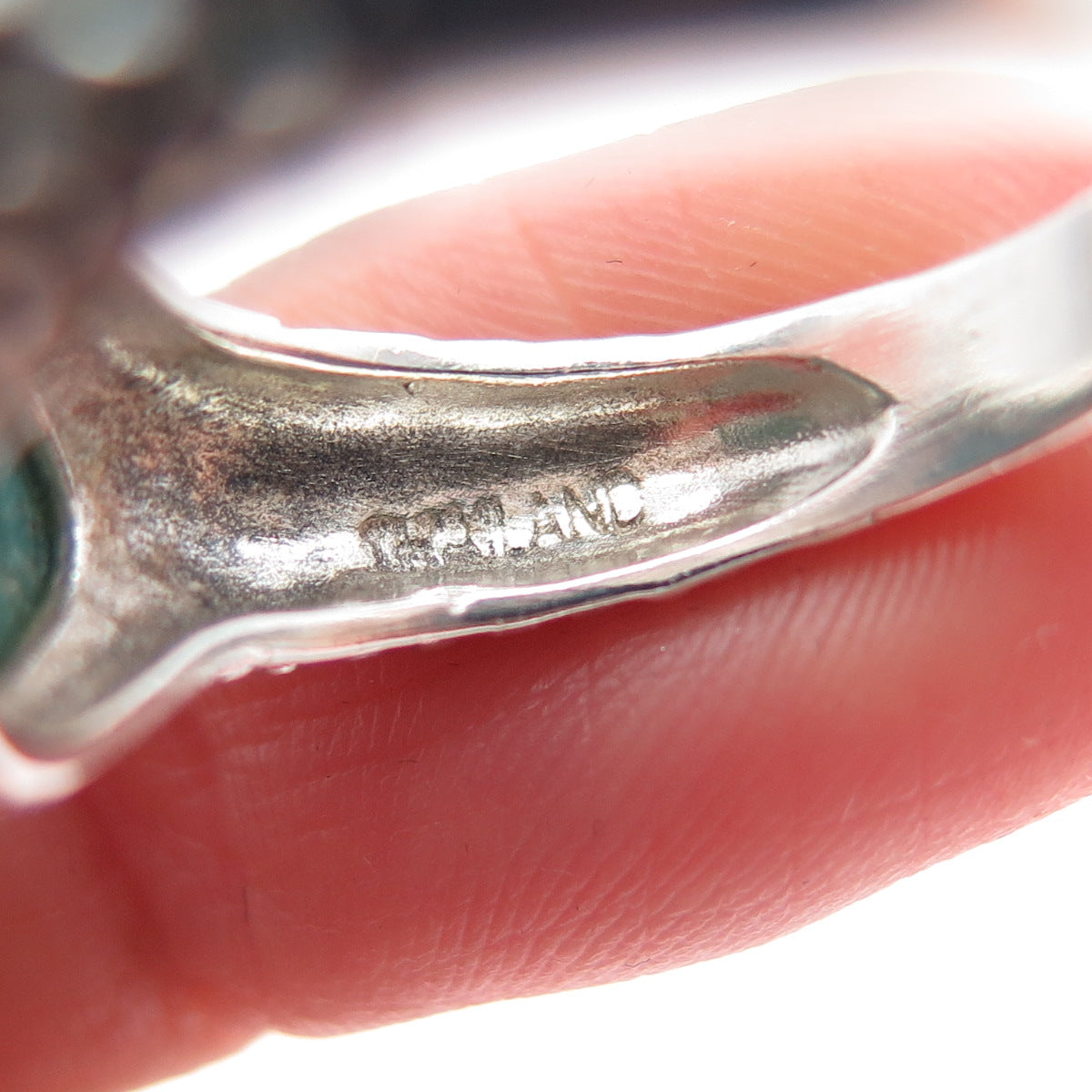 925 Sterling Silver Vintage Real Kingman Turquoise Beaded Oxidized Ring Size 8