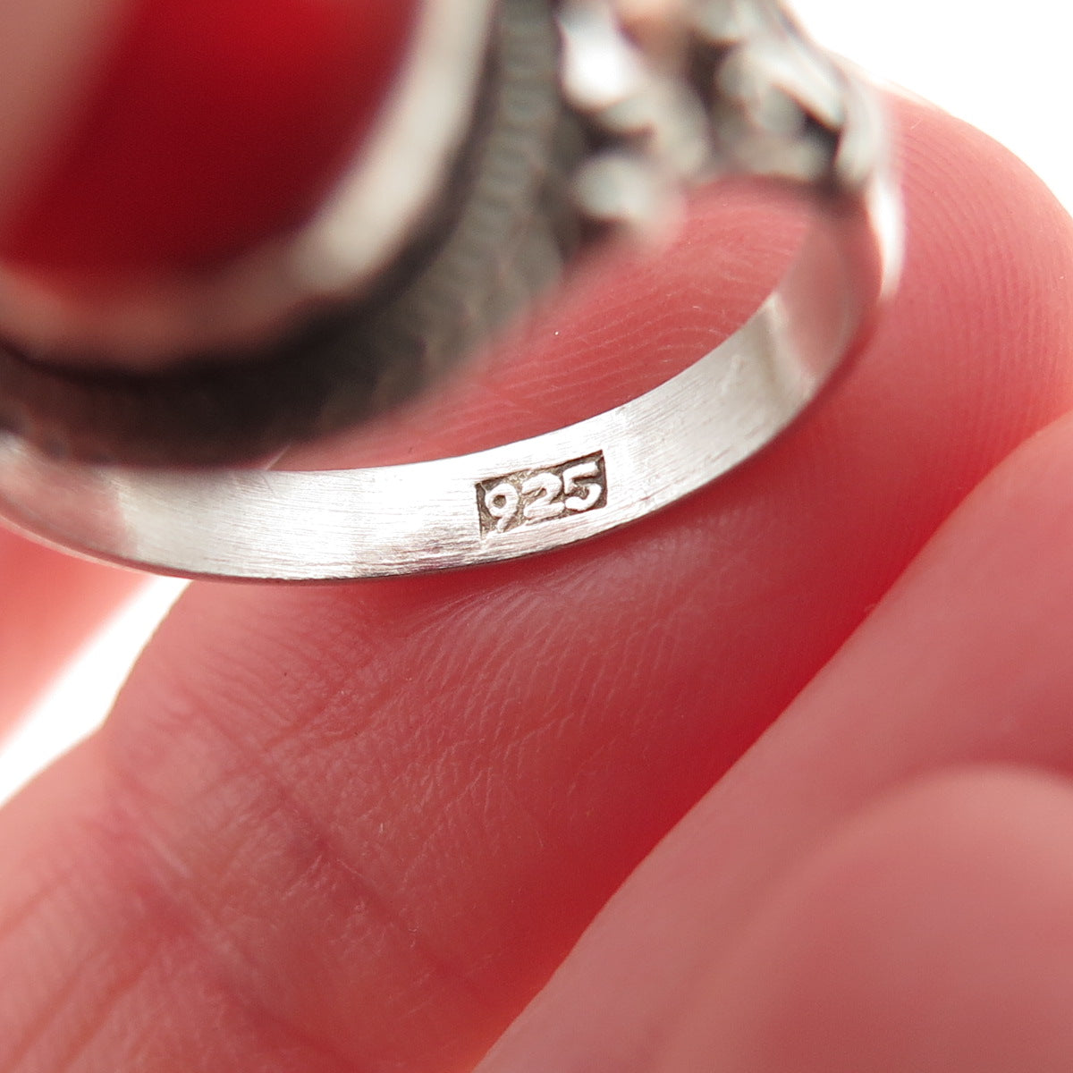 925 Sterling Silver 2-Tone Vintage Real Carnelian Oxidized Ring Size 6
