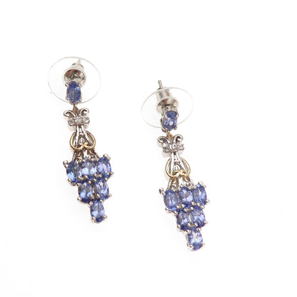 Chuck Clemency 925 Sterling Silver Real Tanzanite & White Topaz Dangle Earrings