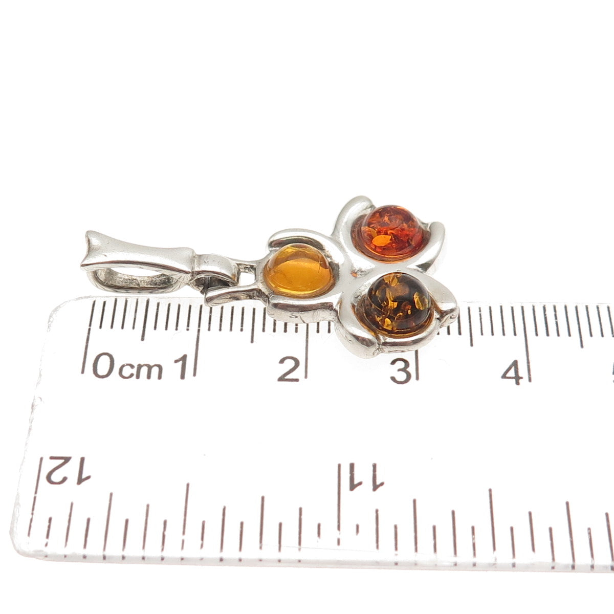 925 Sterling Silver Vintage Real Amber Modernist Charm Pendant