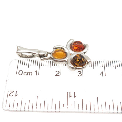 925 Sterling Silver Vintage Real Amber Modernist Charm Pendant