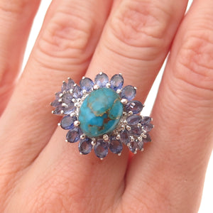 Chuck Clemency 925 Sterling Silver Real Turquoise & Iolite Ring Size 6