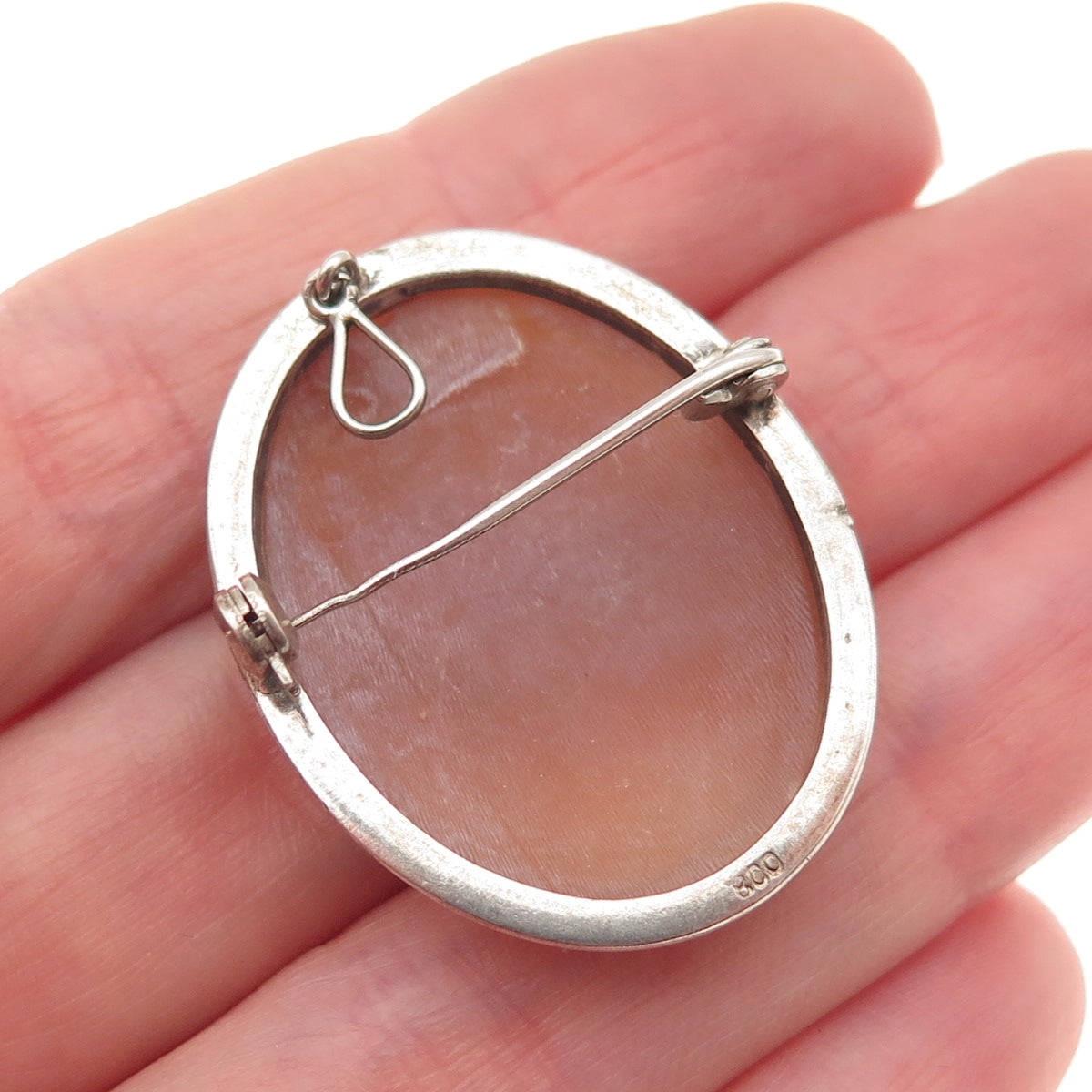 800 Silver 2-Tone Antique Art Deco Real MOP Lady Cameo Pin Brooch / Pendant