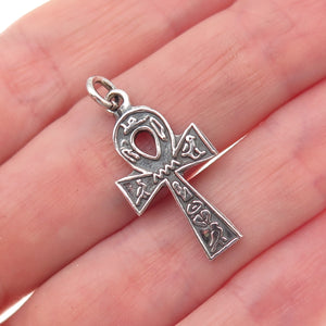 800 Silver Vintage Egyptian Ankh Oxidized Charm Pendant