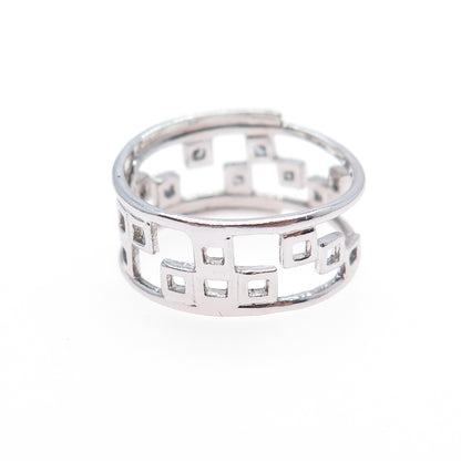 925 Sterling Silver Round-Cut C Z Modernist Checkmate Ring Size 6.5
