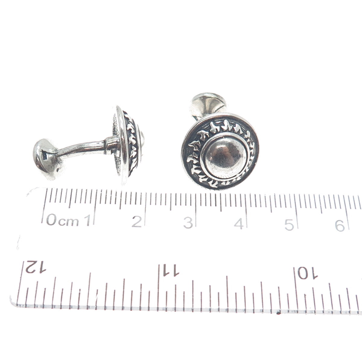 925 Sterling Silver Vintage Modernist Sun Oxidized Cufflinks