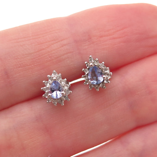 Chuck Clemency 925 Sterling Silver Real Tanzanite & White Topaz Stud Earrings