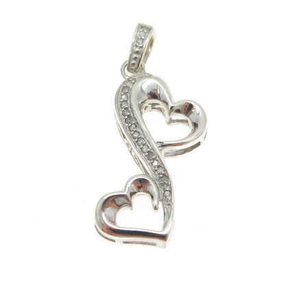 925 Sterling Silver Real Round-Cut Diamond Heart Pendant