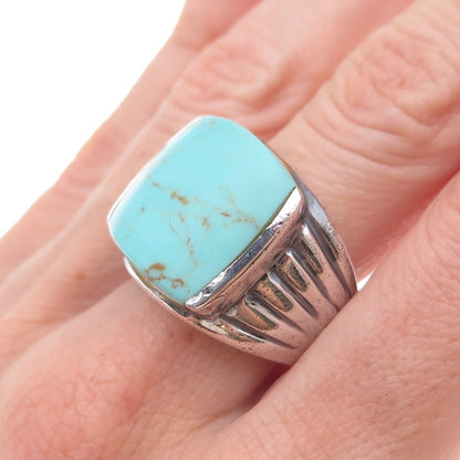Ken Crafts 925 Sterling Silver Vintage Real Turquoise Oxidized Ring Size 8