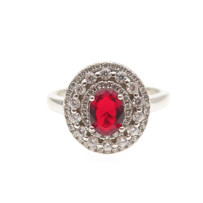 925 Sterling Silver Vintage Red & White C Z Bohemian Ring Size 8