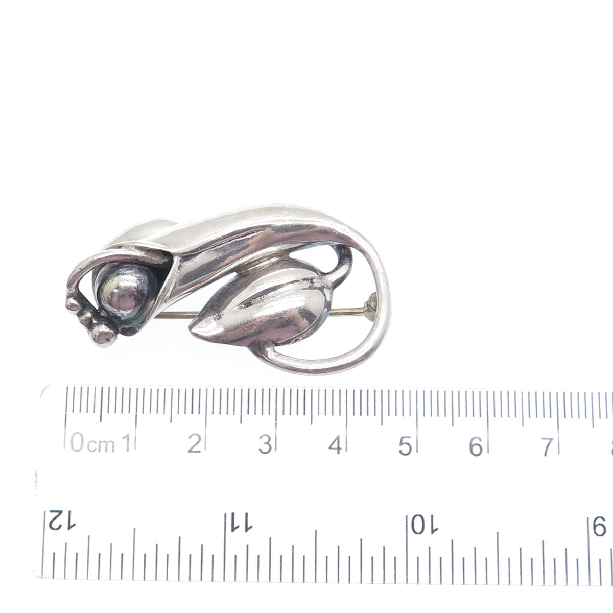925 Sterling Silver Vintage Modernist Flower Oxidized Pin Brooch