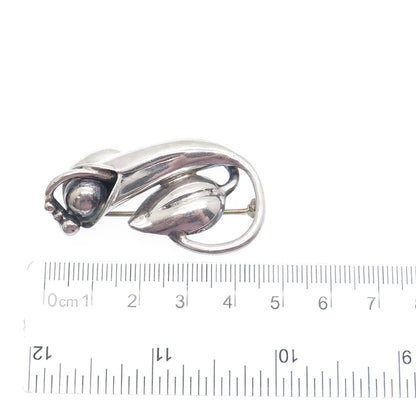 925 Sterling Silver Vintage Modernist Flower Oxidized Pin Brooch