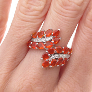 Chuck Clemency 925 Sterling Silver Real Diamond & Fire Opal Bypass Ring Size 8