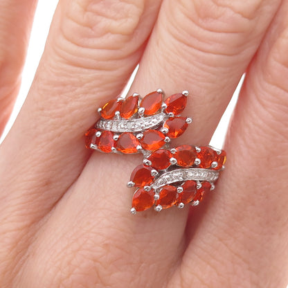 Chuck Clemency 925 Sterling Silver Real Diamond & Fire Opal Bypass Ring Size 8