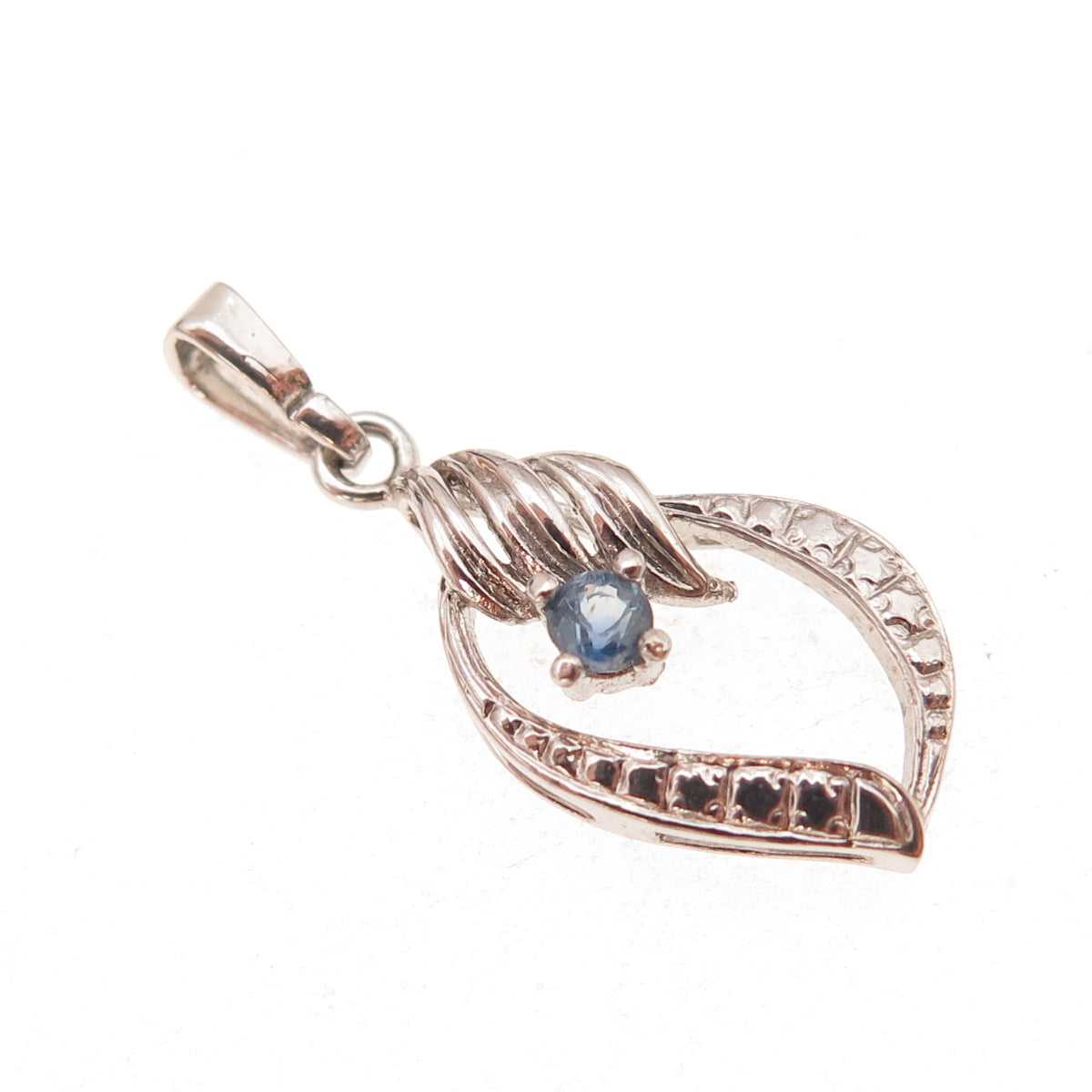 925 Sterling Silver Vintage Real Round-Cut Sapphire Floral Charm Pendant