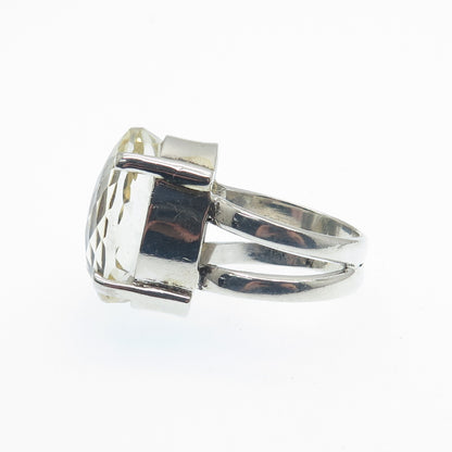 925 Sterling Silver Vintage Real Oval-Cut Citrine Modernist Ring Size 6.75
