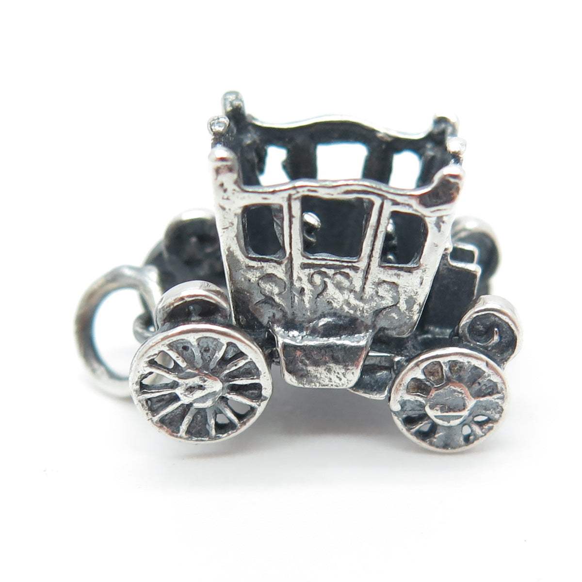 925 Sterling Silver Antique Art Deco Carriage Movable 3D Charm Pendant