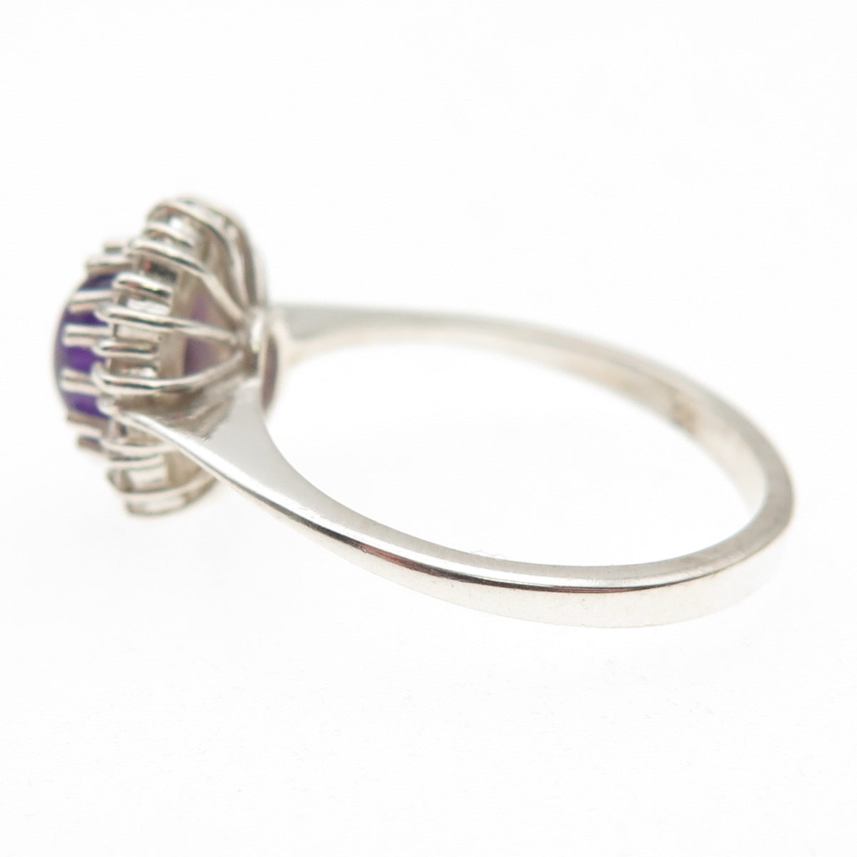 925 Sterling Silver Vintage Real Amethyst & White Topaz Ring Size 8.25