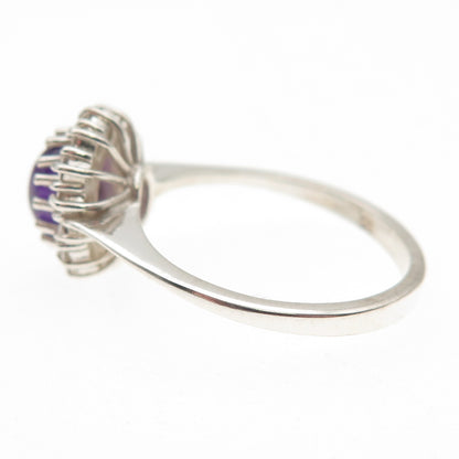 925 Sterling Silver Vintage Real Amethyst & White Topaz Ring Size 8.25