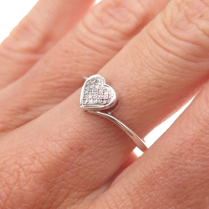 Charles Winston 925 Sterling Silver Real Round-Cut Diamond Heart Ring Size 7