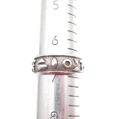 925 Sterling Silver Vintage Symbol All Around Oxidized Band Ring Size 7