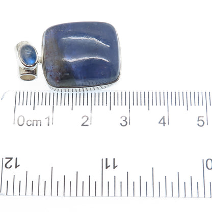 925 Sterling Silver Vintage Real Cabochon Lepidolite & Moonstone Slide Pendant