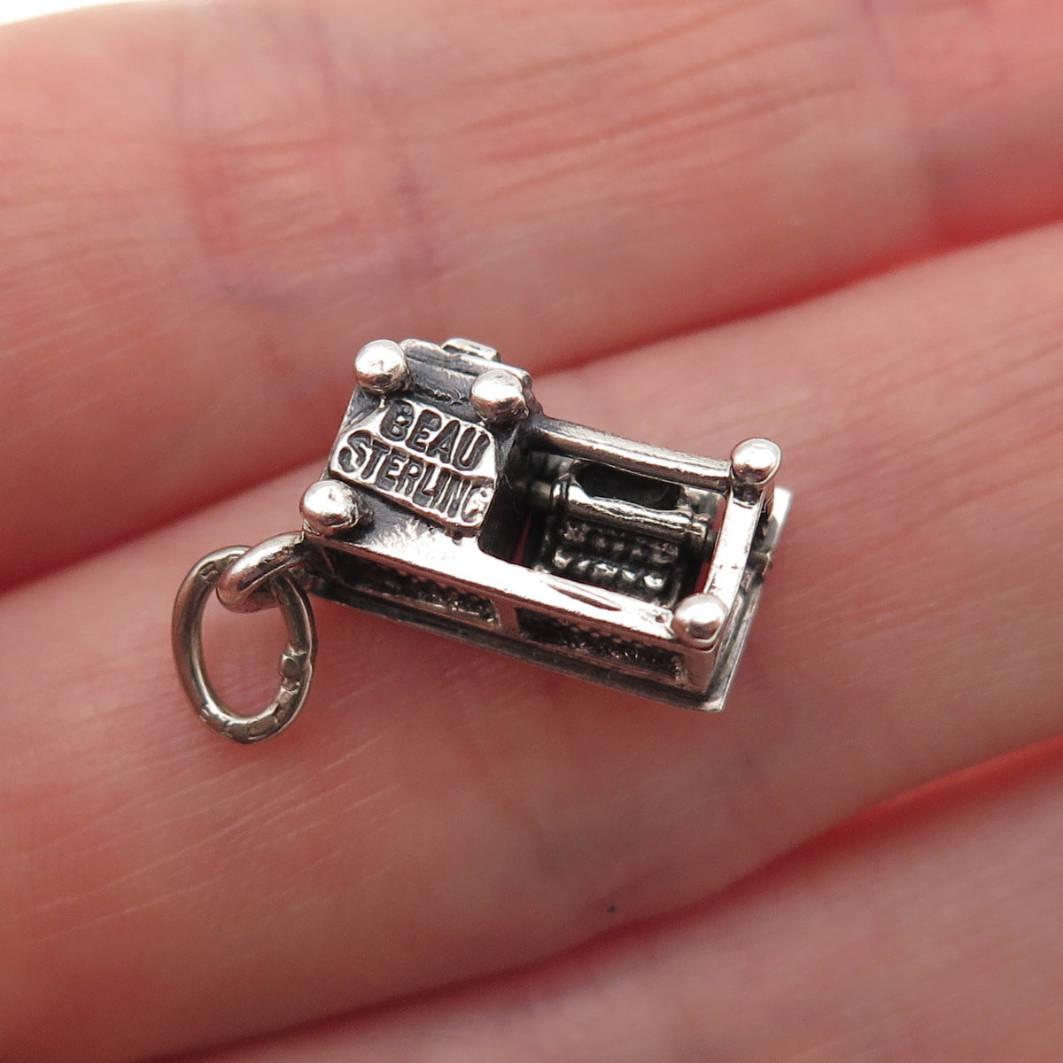 BEAU 925 Sterling Silver Vintage Work Desk Oxidized 3D Mini Charm Pendant
