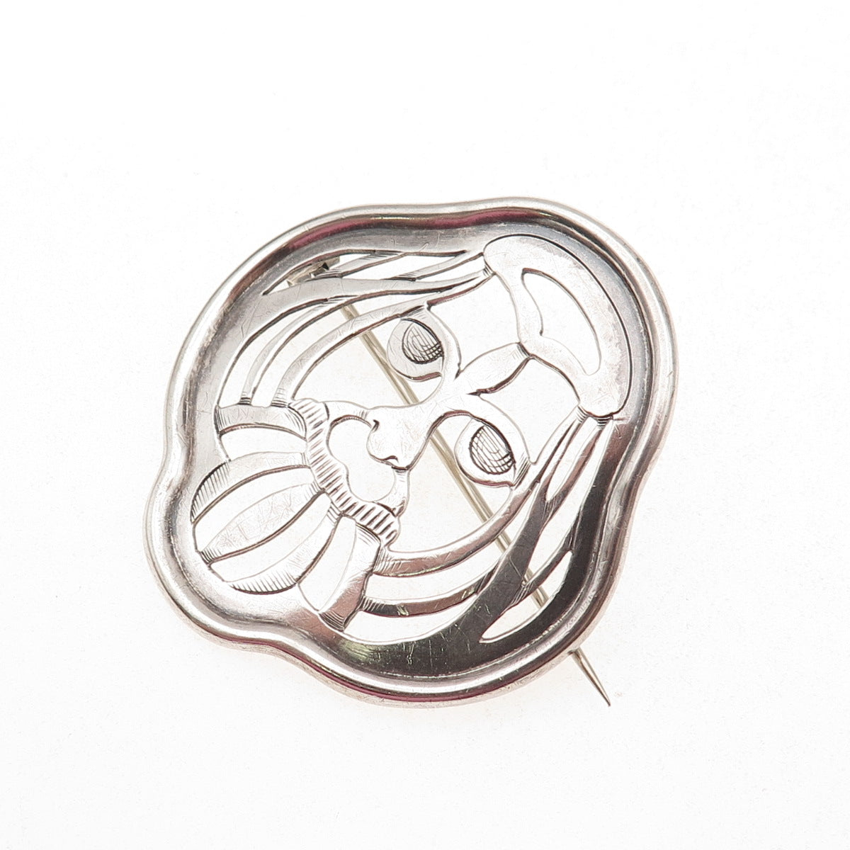 Simons Brothers 925 Sterling Antique Art Deco Lion Modernist Oxidized Pin Brooch