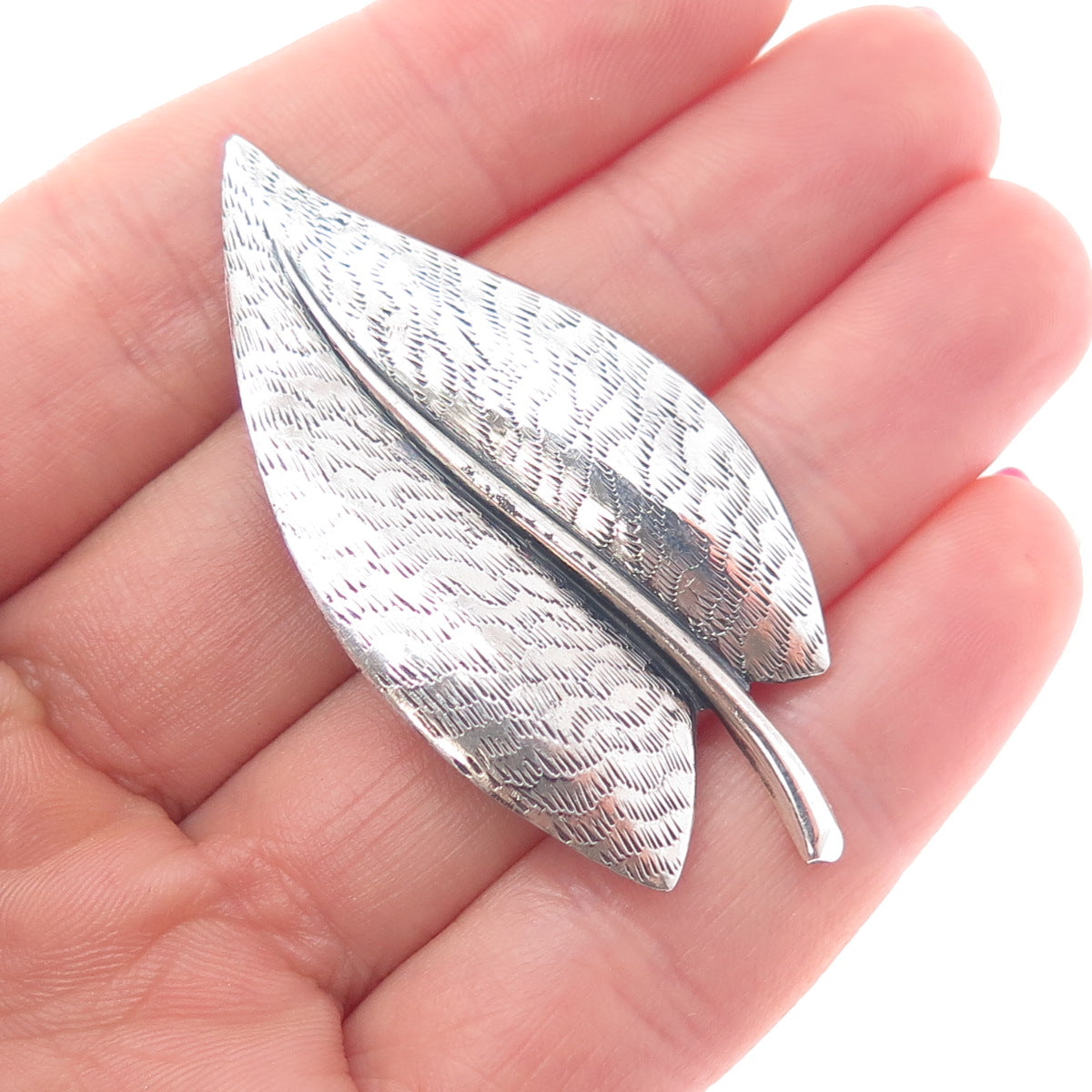 BEAU 925 Sterling Silver Antique Art Deco Floral Leaf Oxidized Pin Brooch