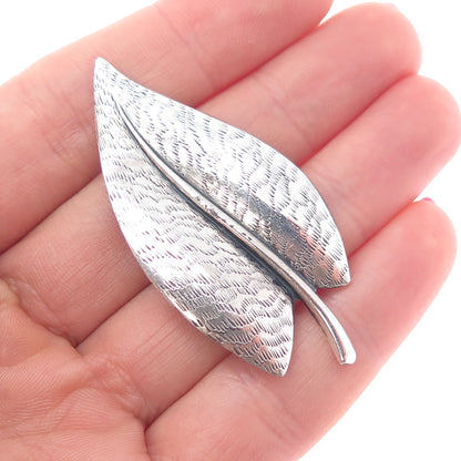 BEAU 925 Sterling Silver Antique Art Deco Floral Leaf Oxidized Pin Brooch