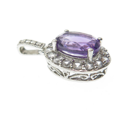 JH YOUNG 925 Sterling Silver Real Amethyst & White Topaz Minimalist Pendant