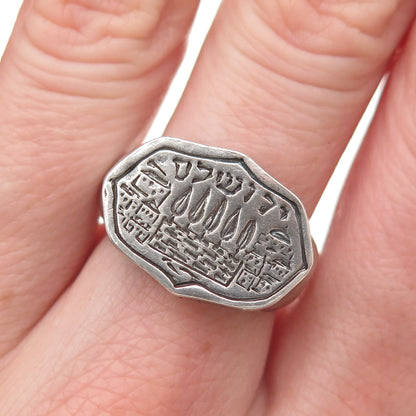 925 Sterling Silver Vintage IMP Israel Jerusalem Oxidized Signet Ring Size 7